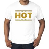 Grote maten Hot t-shirt - wit met gouden glitter letters - plus size heren
