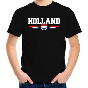 Oranje / Holland supporter t-shirt / shirt zwart met Nederlandse vlag voor kids - Nederlands elftal fan shirt / kleding / Holland supporter