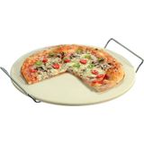 Keramieken pizzasteen rond 33 cm met handvaten - Met zwarte pizzaschaar 30 cm - BBQ/oven pizza stone