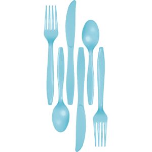 Kunststof bestek party/bbq setje - 48x delig - lichtblauw - messen/vorken/lepels - herbruikbaar