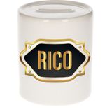 Rico naam cadeau spaarpot met gouden embleem - kado verjaardag/ vaderdag/ pensioen/ geslaagd/ bedankt