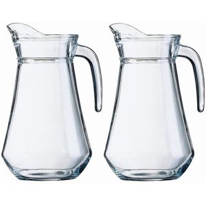 2x Glazen water karaf 1,3 liter - Sapkannen/waterkannen/schenkkannen