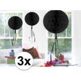 3x feestversiering decoratie bollen zwart 30 cm