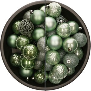 Bellatio Decorations Kerstballen mix - 74-delig - mintgroen en salie groen - 6 cm - kunststof