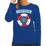 Kapitein/captain verkleed sweater blauw voor dames - maritiem carnaval / feest trui kleding / kostuum