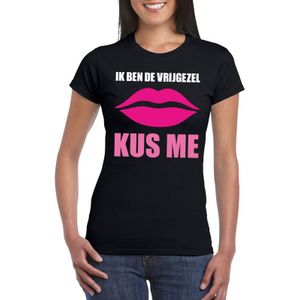 Vrijgezellenfeest t-shirt zwart dames - Ik ben de vrijgezel kus me