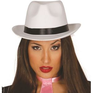 Luxe witte trilby hoed/gleufhoed - Gangster/Maffia thema verkleedkleding voor volwassenen