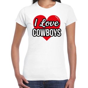 I love Cowboys verkleed t-shirt wit - dames - Western/ Wilde westen thema verkleed outfit / kleding