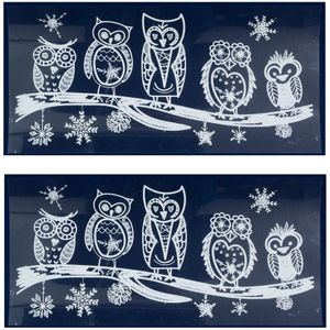 3x Kerst raamversiering raamstickers witte glitter uilen 23 x 49 cm - Raamversiering/raamdecoratie stickers