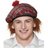 4x stuks Schotse pet rood met haar - Carnaval verkleed hoeden/petjes voor uw outfit