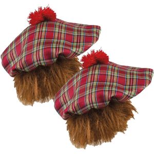 4x stuks Schotse pet rood met haar - Carnaval verkleed hoeden/petjes voor uw outfit