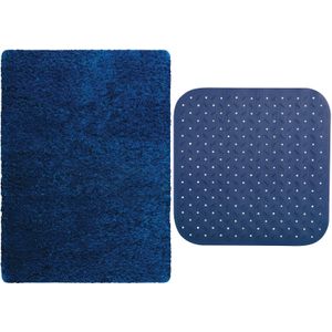 MSV Douche anti-slip/droogloop matten - Venice badkamer set - rubber/microvezel - donkerblauw