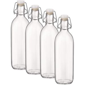 4x Beugelflessen/weckflessen transparant 1 liter 28 cm - Weckflessen - Beugelflessen - Limonadeflessen - Waterflessen - Karaffen