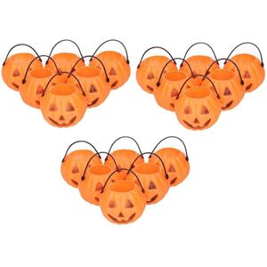 18x Halloween mini pompoen emmers 5 cm - Halloween decoratie/versiering/accessoires - Pompoen emmertjes