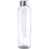 Waterfles/drinkfles - glas - transparant - met RVS dop - 500 ml - Sportfles - Bidon