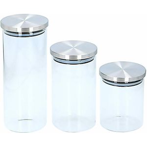 Set van 3x stuks glazen snoeppotten / voorraadpotten - 650 ml - 950 ml - 1400 ml - Voorraadbussen set met deksel