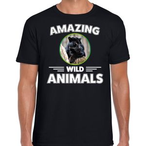 T-shirt panter - zwart - heren - amazing wild animals - cadeau shirt panter / zwarte panters liefhebber