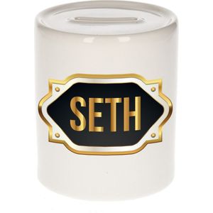 Seth naam cadeau spaarpot met gouden embleem - kado verjaardag/ vaderdag/ pensioen/ geslaagd/ bedankt
