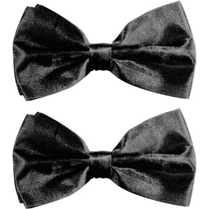 Partychimp Carnaval verkleed vlinderstrikje zijdeglans - 2x - zwart - polyester - heren/dames