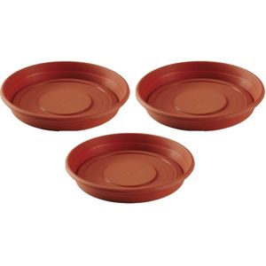 Set van 3x stuks bloempot/plantenpot terra cotta kleur onderschaal/opvangbord kunststof diameter 35 cm. Voor een pot met diameter 40 cm