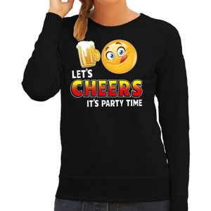 Funny emoticon sweater lets Cheers its party time zwart voor dames -  drank / biertje - Fun / cadeau trui