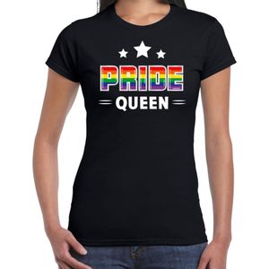 Bellatio Decorations Gay Pride shirt - pride queen - regenboog - dames - zwart