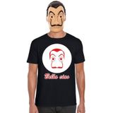 Zwart Salvador Dali t-shirt maat XL - met La Casa de Papel masker voor heren - kostuum