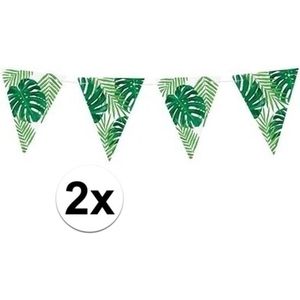 2x Groene DIY Hawaii thema feest vlaggenlijn 1,5 meter - Vlaggenlijnen/slingers Tropisch/Hawaii feestje