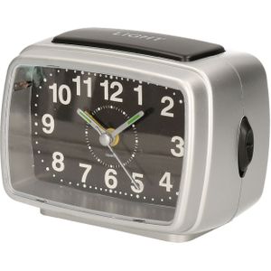 Gerimport Wekker/alarmklok zwart/zilver - 11 cm - met verlichting en alarm