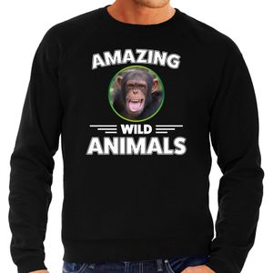 Sweater chimpansee - zwart - heren - amazing wild animals - cadeau trui chimpansee / chimpansee apen liefhebber