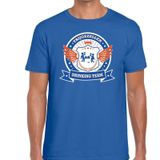 Blauw vrijgezellenfeest drinking team t-shirt heren met blauw en oranje -  Vrijgezellen team kleding mannen