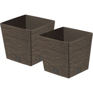 Prosperplast Plantenpot/bloempot - 2x - buiten - kunststof - donkerbruin - Eco wood look - D29 x H29 cm