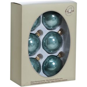 18x stuks glazen kerstballen eucalyptus groen 7 cm - Glans - Kerstversiering/kerstboomversiering