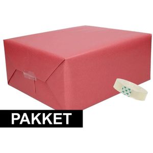 3x Donker rood kraft inpakpapier met rolletje plakband pakket 14