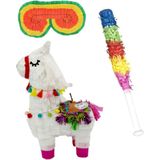 Funny Fashion - Verjaardag Pinata Lama van 39 cm set met stok en masker