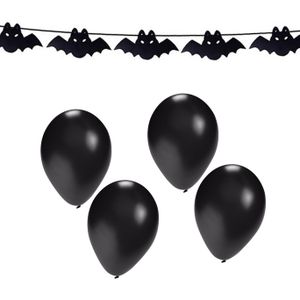 Halloween/horror thema vlaggenlijn - vleermuis - papier - 300 cm - incl. 10x ballonnen zwart