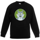Kinder sweater zwart met vrolijke wolf print - wolven trui - kinderkleding / kleding