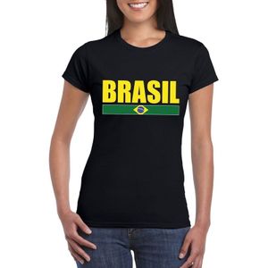 Zwart / geel Brazilie supporter t-shirt voor dames - Braziliaanse vlag shirts