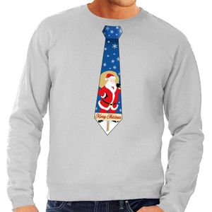 Foute kersttrui / sweater stropdas met kerstman print grijs voor heren
