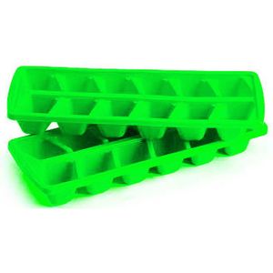 Plasticforte IJsblokjesvormen set 2x stuks met deksel - 24 ijsklontjes - kunststof - groen