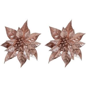 12x Kerstboomversiering bloem op clip oud roze kerstster 18 cm - kerstfiguren - oud roze kerstversieringen