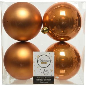4x stuks kunststof kerstballen cognac bruin (amber) 10 cm - Mat/glans - Onbreekbare plastic kerstballen