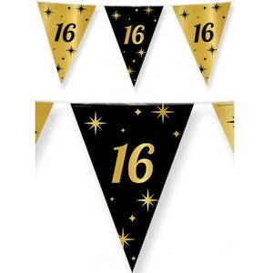 Leeftijd verjaardag feest vlaggetjes 16 jaar geworden zwart/goud 10 meter