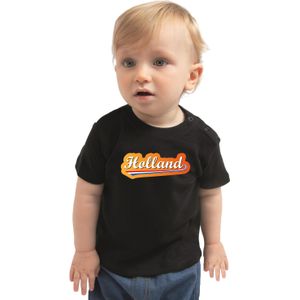Zwart fan t-shirt voor baby / peuters - Holland met Nederlandse wimpel - Nederland supporter - EK/ WK shirt / outfit