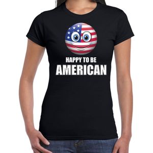 Amerika Happy to be American landen t-shirt met emoticon - zwart - dames -  Amerika landen shirt met Amerikaanse vlag - WK / Olympische spelen outfit / kleding