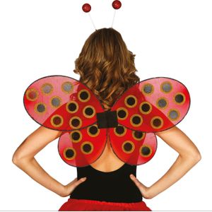 Lieveheersbeestje verkleed set - vleugels en diadeem - rood - volwassenen - carnaval verkleed accessoires
