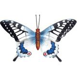 Tuindecoratie vlinder van metaal zwart/blauw 37 cm - Metalen schutting decoratie vlinders - Dierenbeelden tuindecoratie