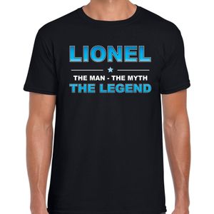 Naam cadeau Lionel - The man, The myth the legend t-shirt  zwart voor heren - Cadeau shirt voor o.a verjaardag/ vaderdag/ pensioen/ geslaagd/ bedankt