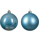 Decoris kerstballen - 24x - 8 cm - kunststof - ijsblauw / suiker blauw