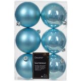 Decoris kerstballen - 24x - 8 cm - kunststof - ijsblauw / suiker blauw